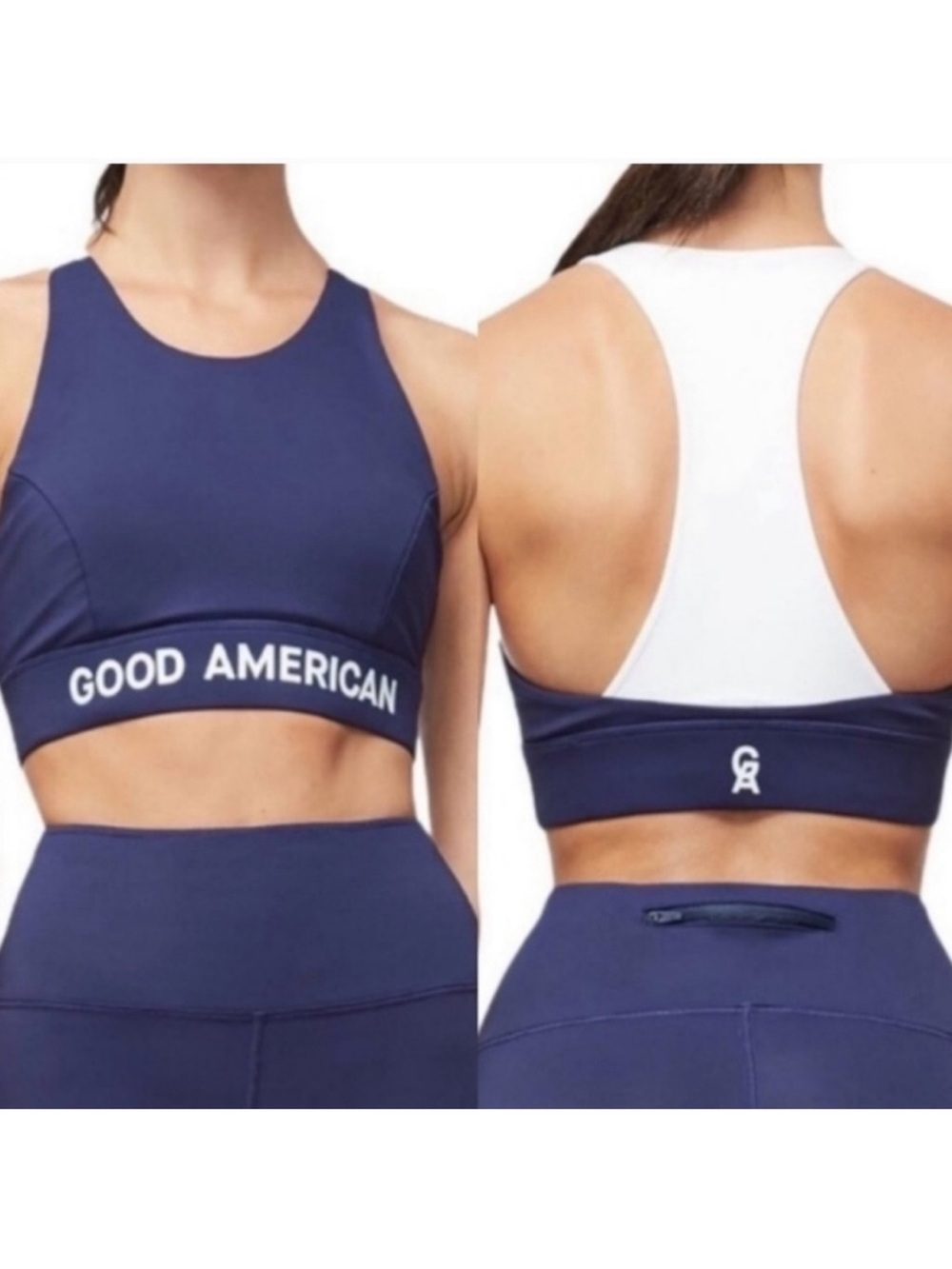 GOOD AMERICAN Core Power Sports Bra in Navy/White Size 1/Small